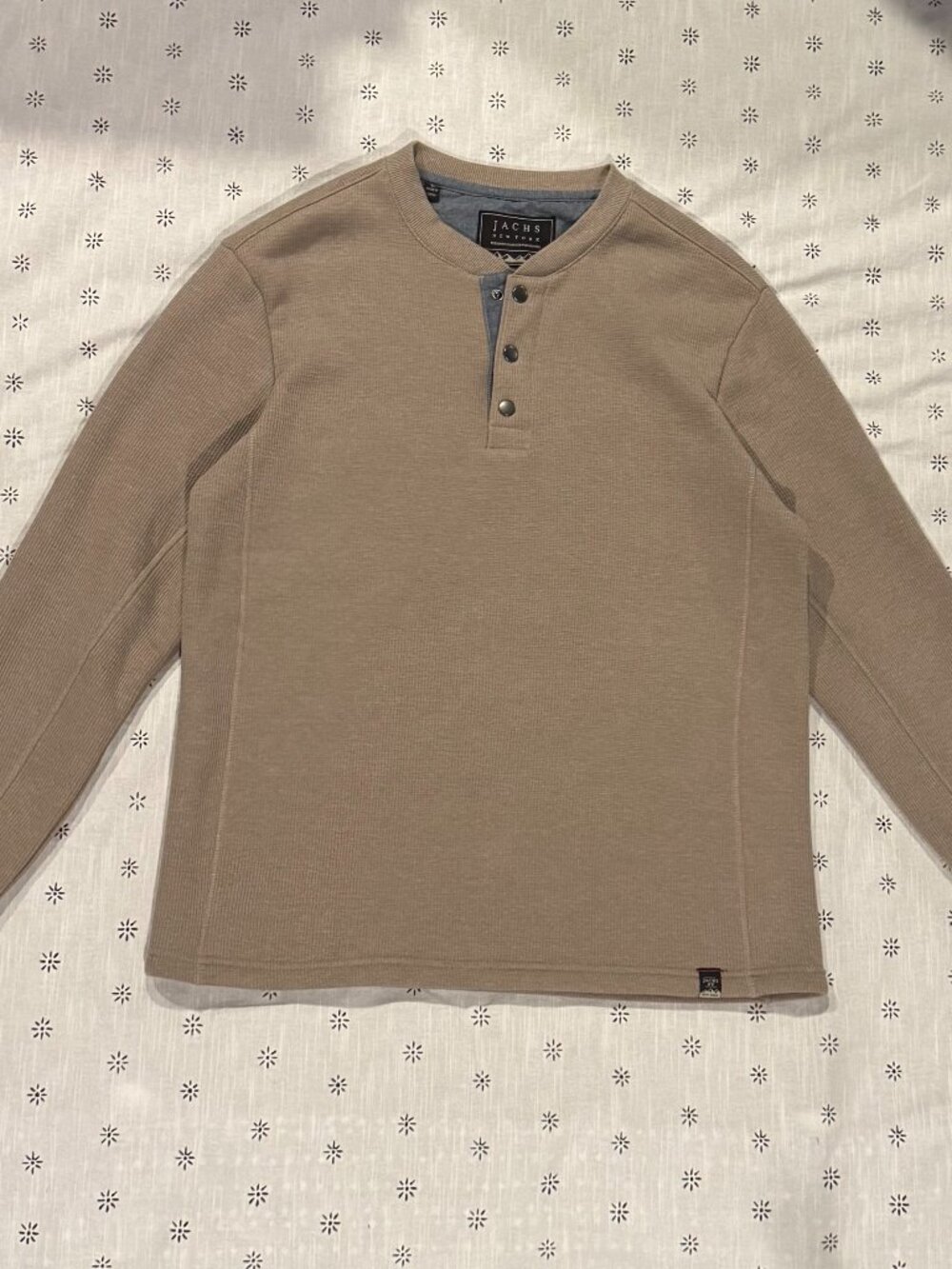 Jachs New York Sherpa Lined Thermal Henley Pullover Oatmeal Men's Large